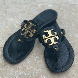 Black & Gold Tory Burch Miller 2 Sandals